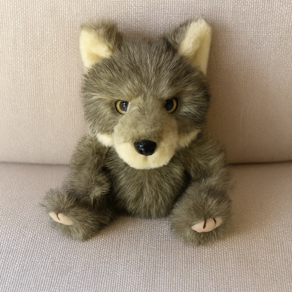 Plush Stuffed Wolf Bear Toy Faux Fur Gray Brown Soft Animal Cute Realistic - Picture 1 of 4